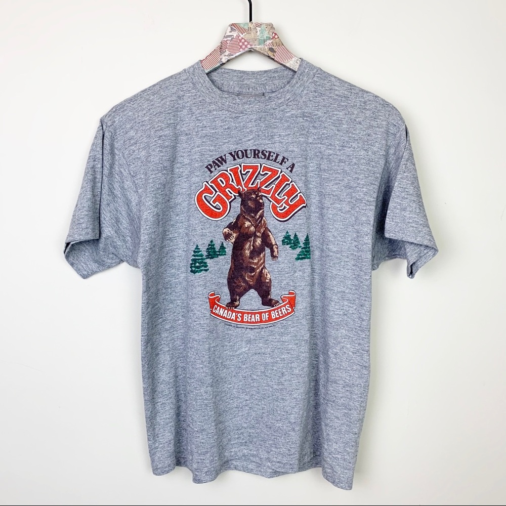 Vintage 80’s ☽ Rare Canadian Grizzly Beer Gray Tee